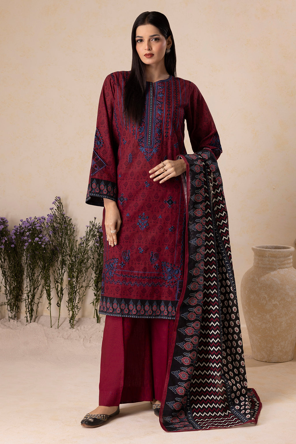 Embroidered Shirt Shalwar Dupatta - 0159