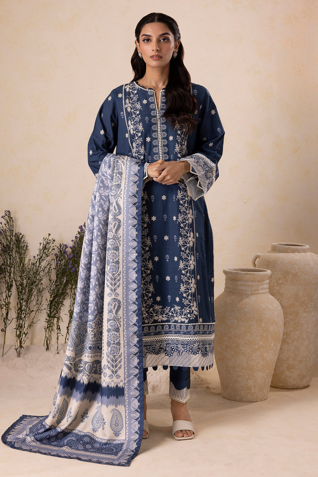 Embroidered Shirt Shalwar Shawl - 0163