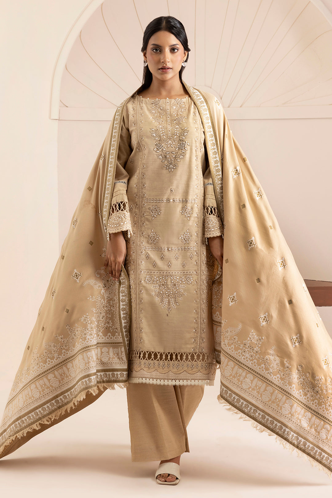 Embroidered Shirt Shalwar Shawl - 0164