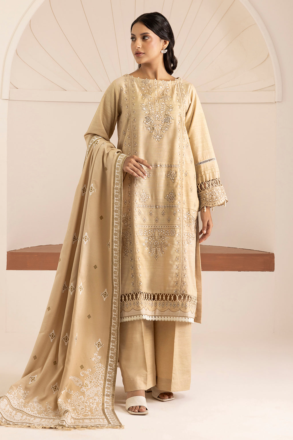 Embroidered Shirt Shalwar Shawl - 0164
