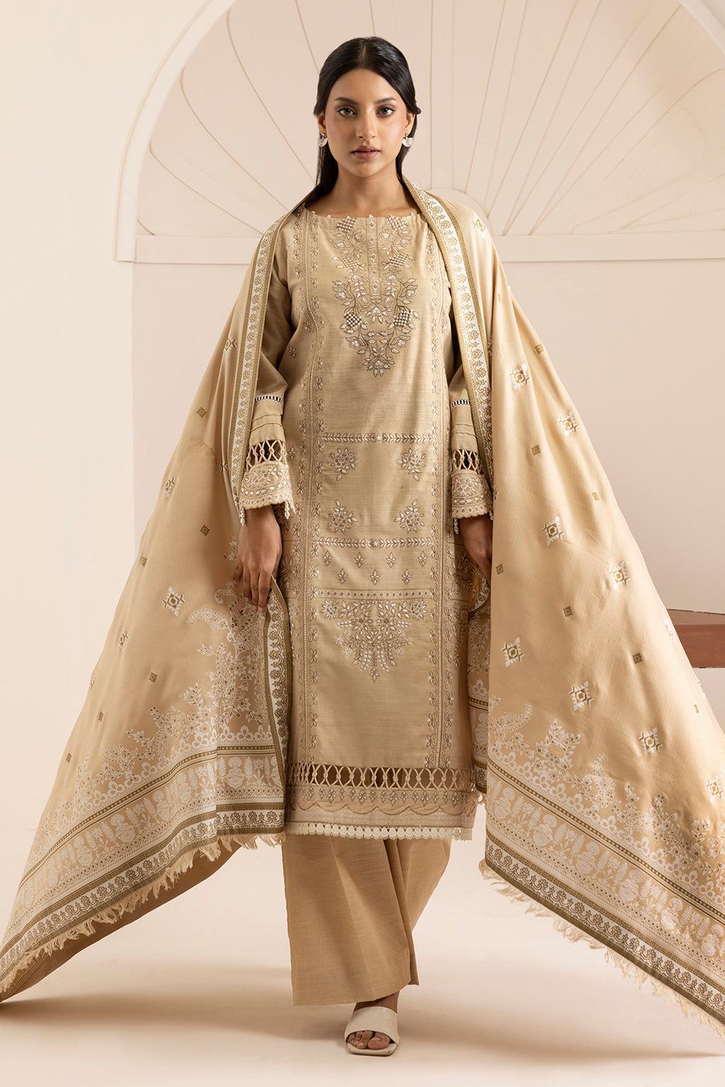 Embroidered Shirt Shalwar Shawl - 0164