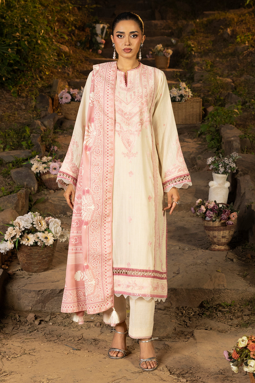 Embroidered Shirt Shalwar Shawl - 0168