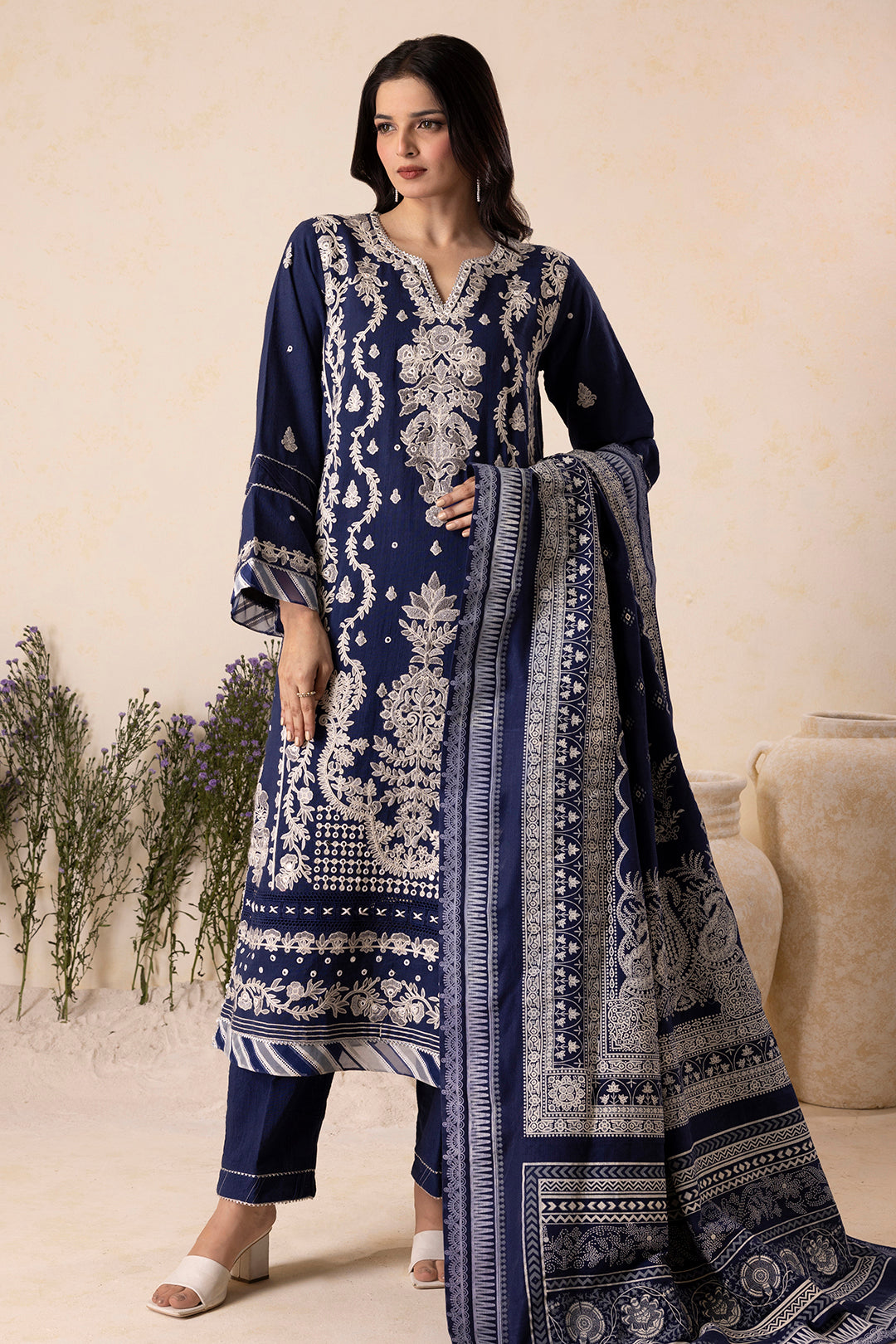 Embroidered Shirt Shalwar Shawl - 0174