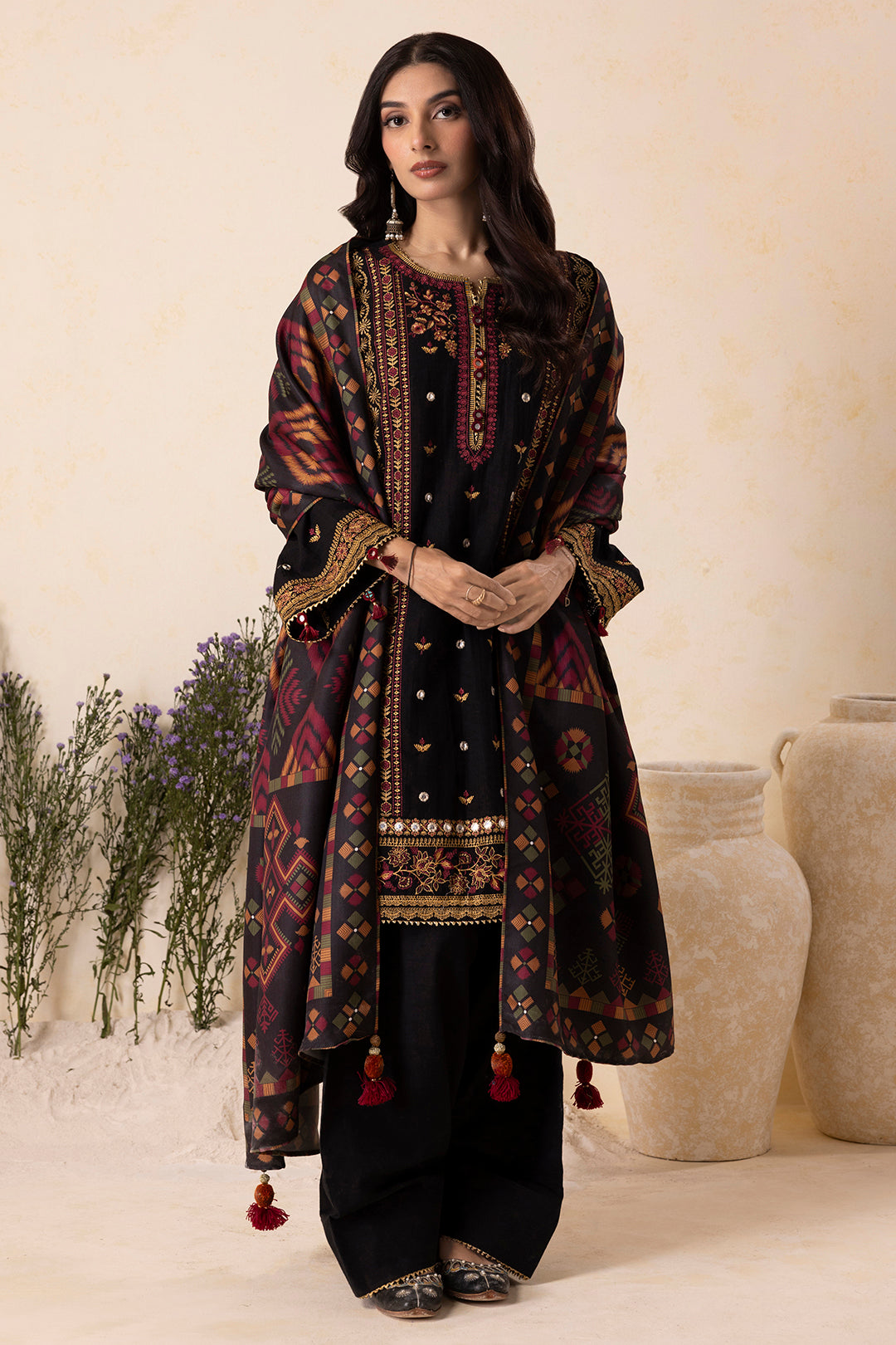 Embroidered Shirt Shalwar Shawl - 0175