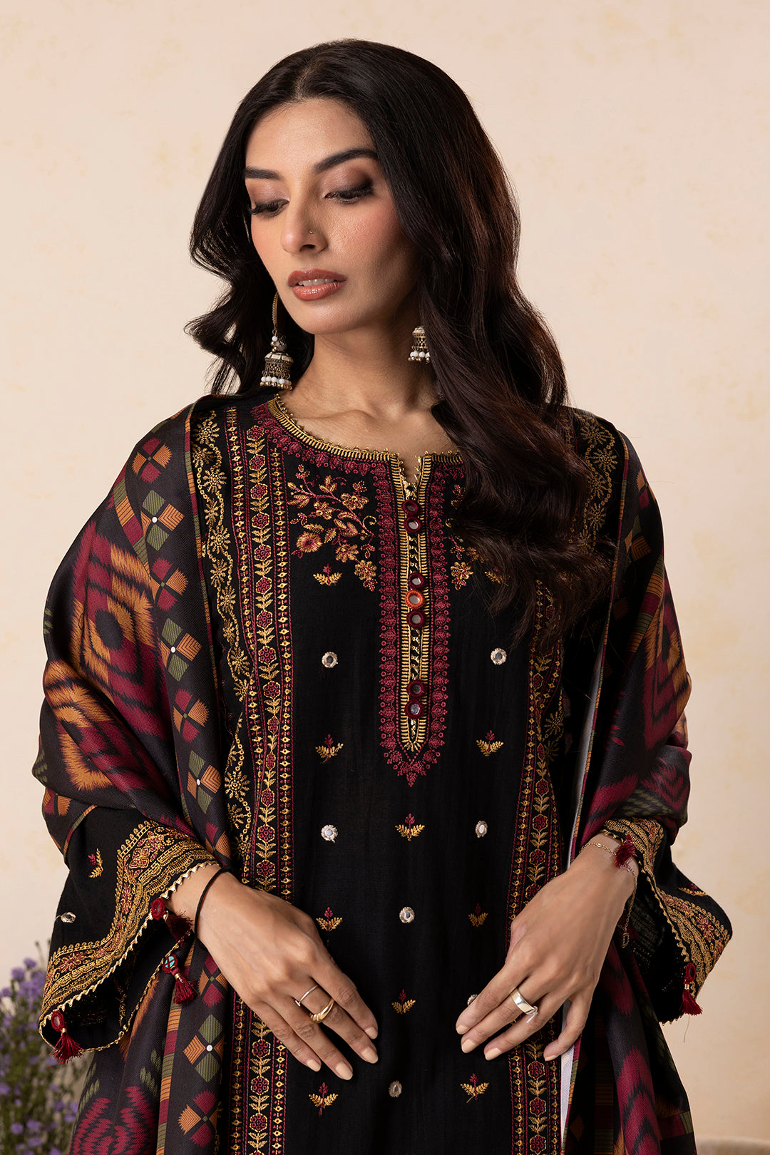 Embroidered Shirt Shalwar Shawl - 0175