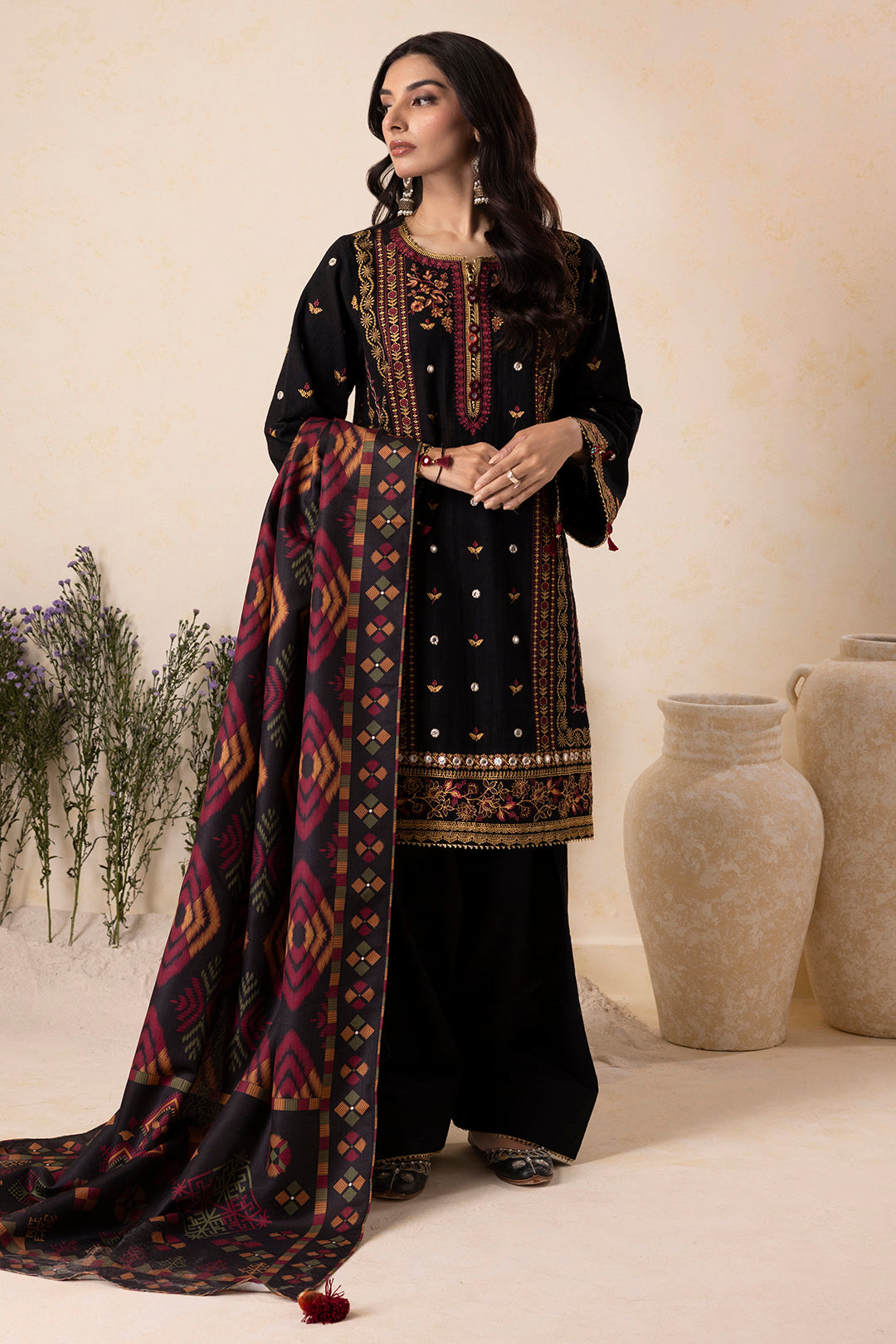 Embroidered Shirt Shalwar Shawl - 0175