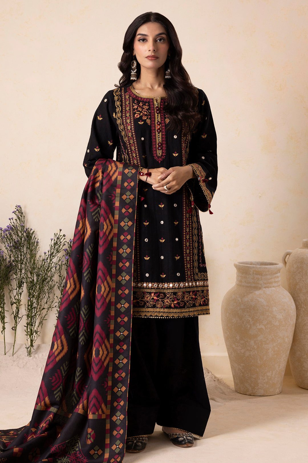 Embroidered Shirt Shalwar Shawl - 0175