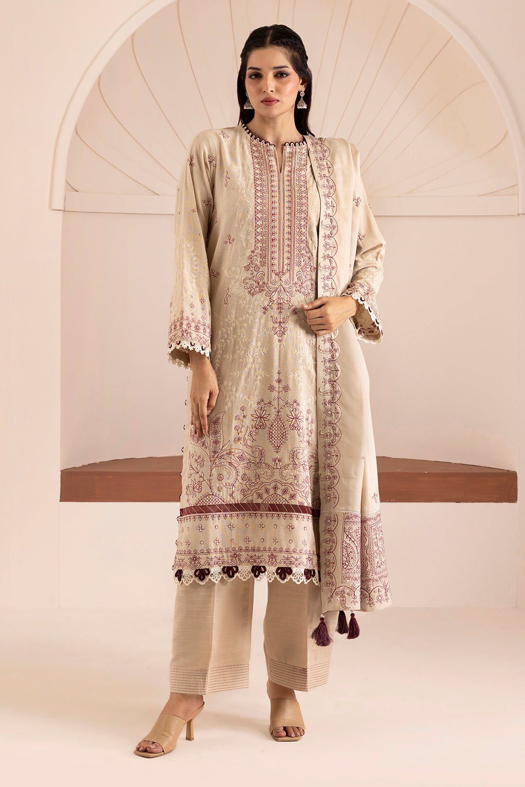Embroidered Shirt Shalwar Shawl - 0176