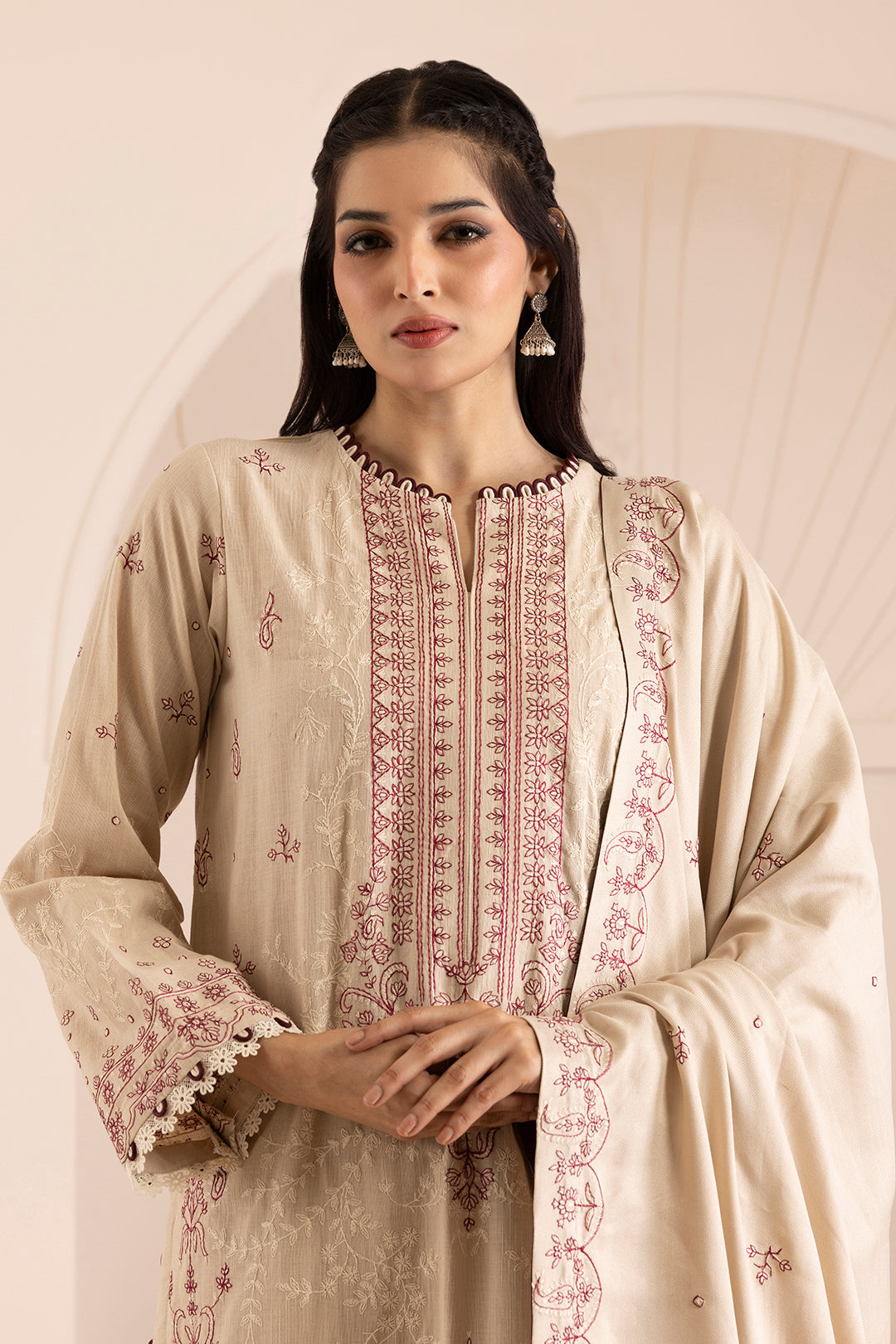 Embroidered Shirt Shalwar Shawl - 0176
