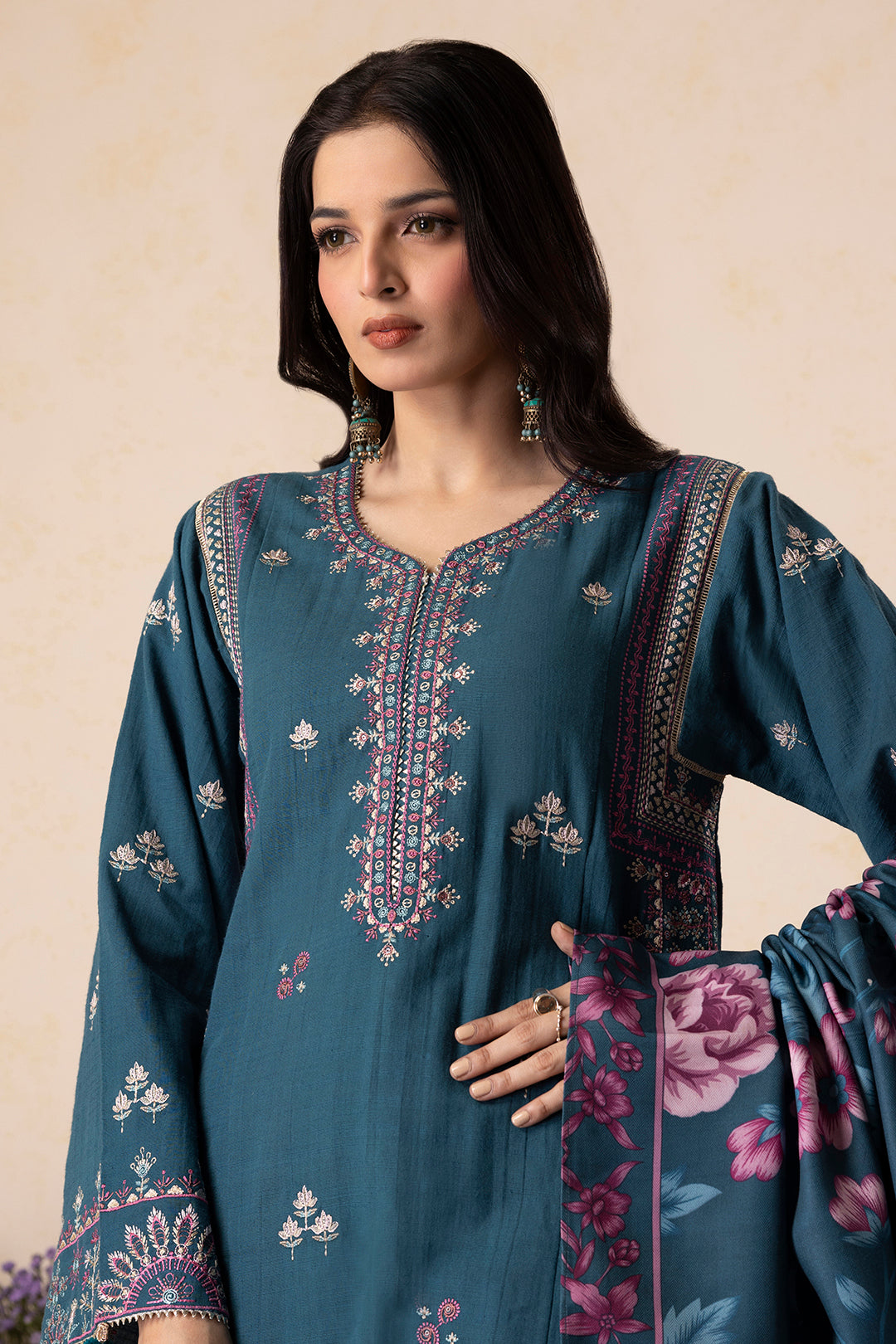 Embroidered Shirt Shalwar Shawl - 0177