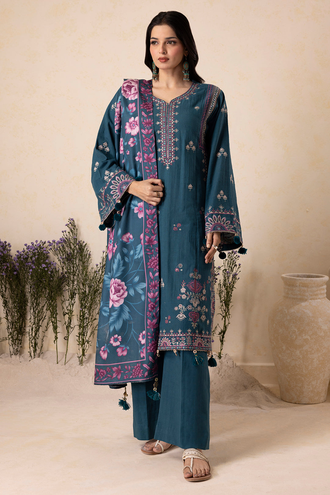Embroidered Shirt Shalwar Shawl - 0177