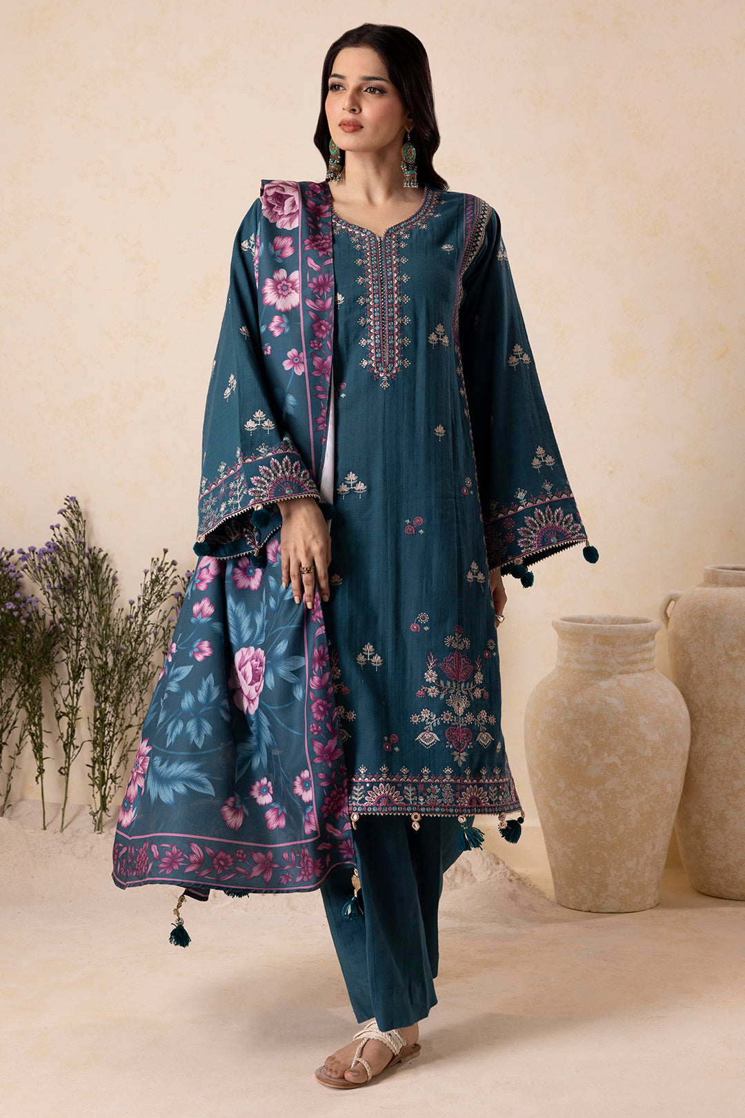 Embroidered Shirt Shalwar Shawl - 0177