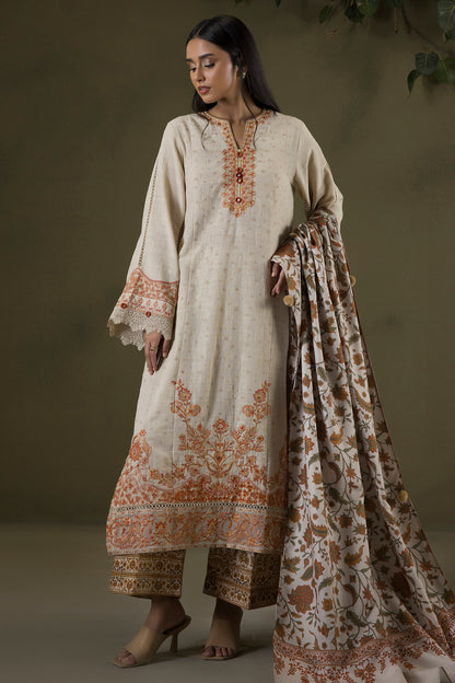 Embroidered Shirt Shalwar Shawl - 0235