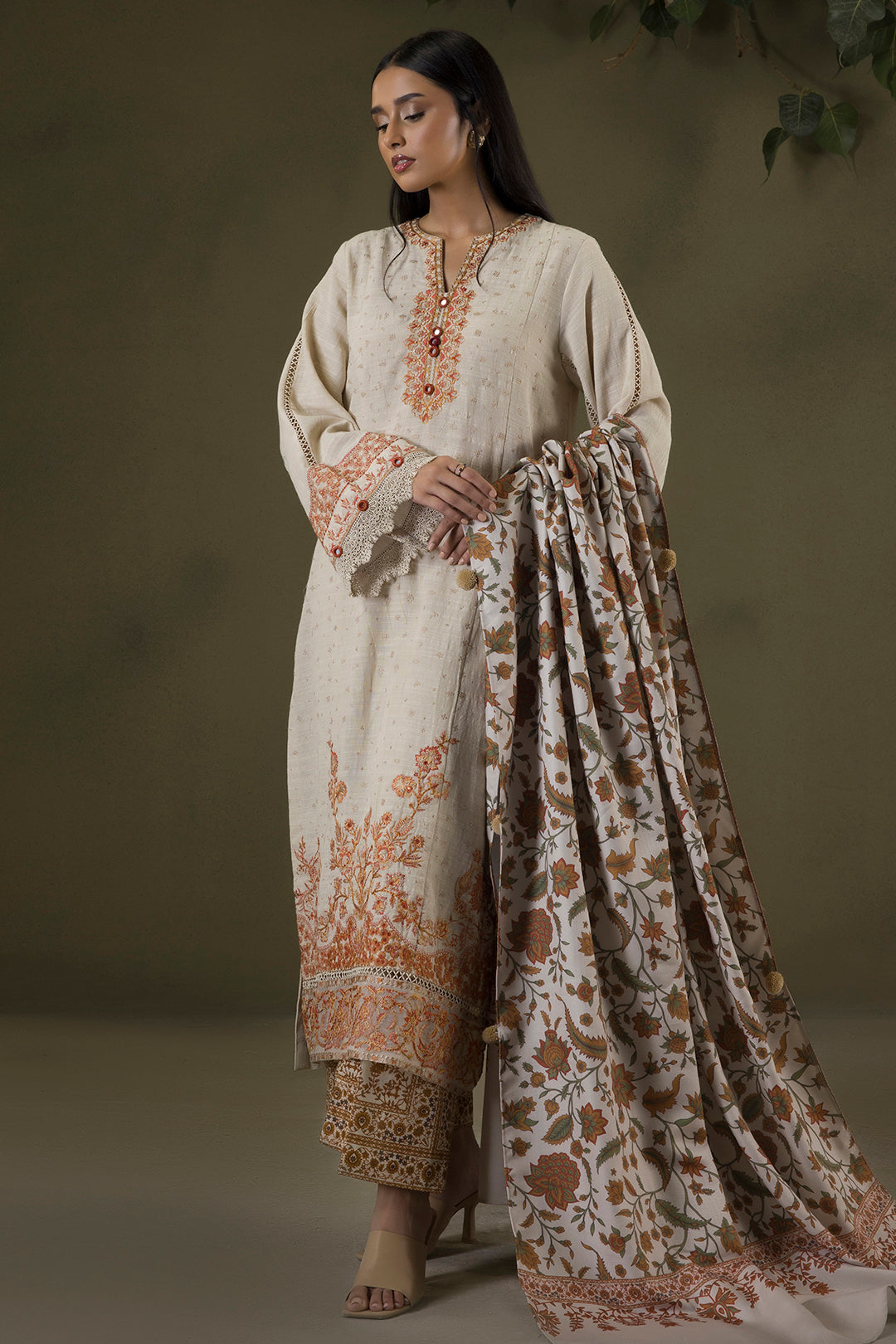 Embroidered Shirt Shalwar Shawl - 0235