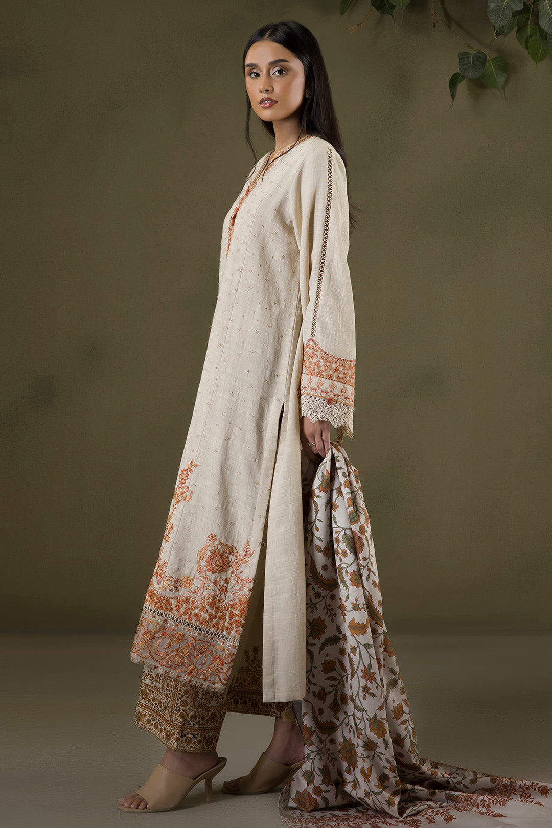 Embroidered Shirt Shalwar Shawl - 0235