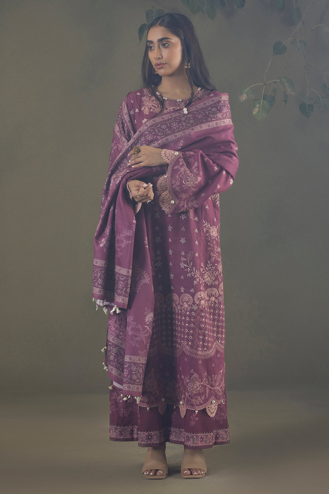 Embroidered Shirt Shalwar Shawl - 0236