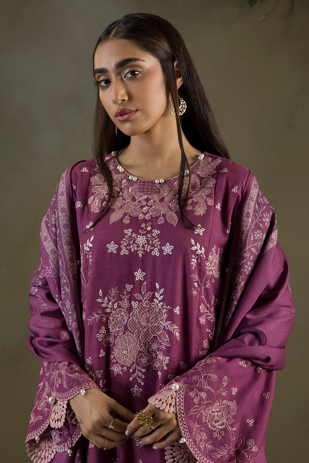 Embroidered Shirt Shalwar Shawl - 0236