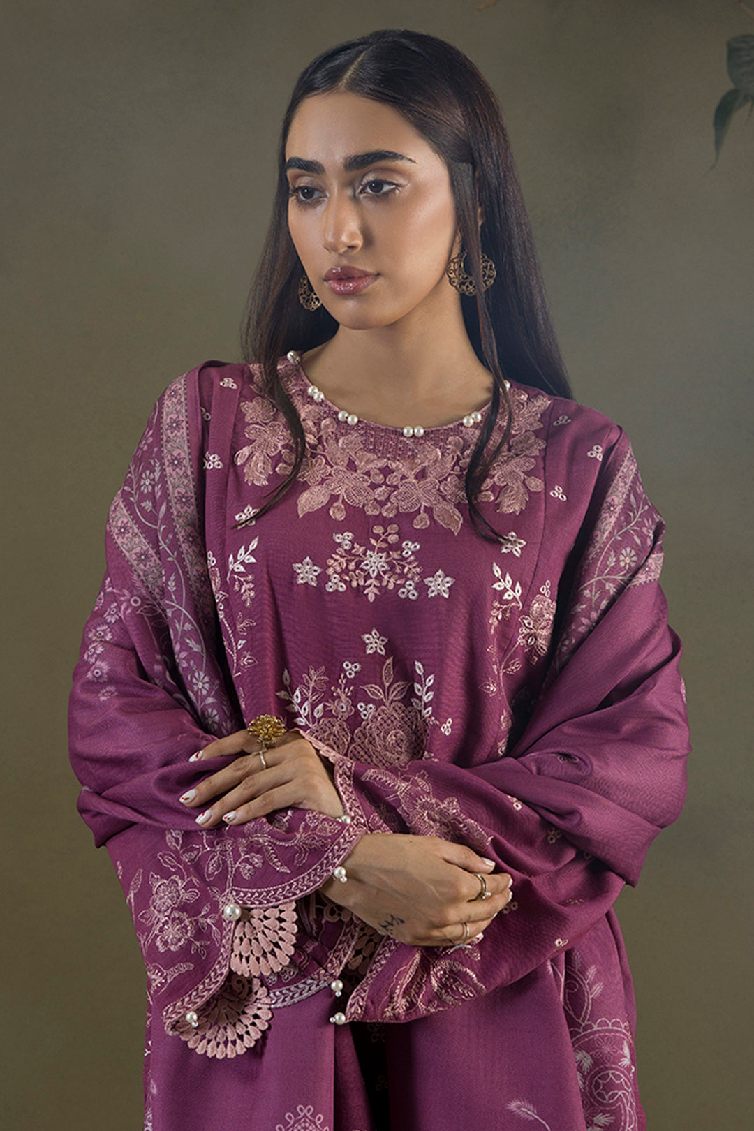 Embroidered Shirt Shalwar Shawl - 0236