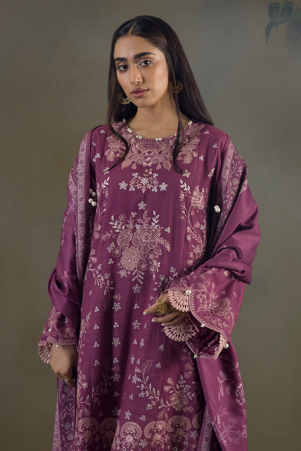 Embroidered Shirt Shalwar Shawl - 0236