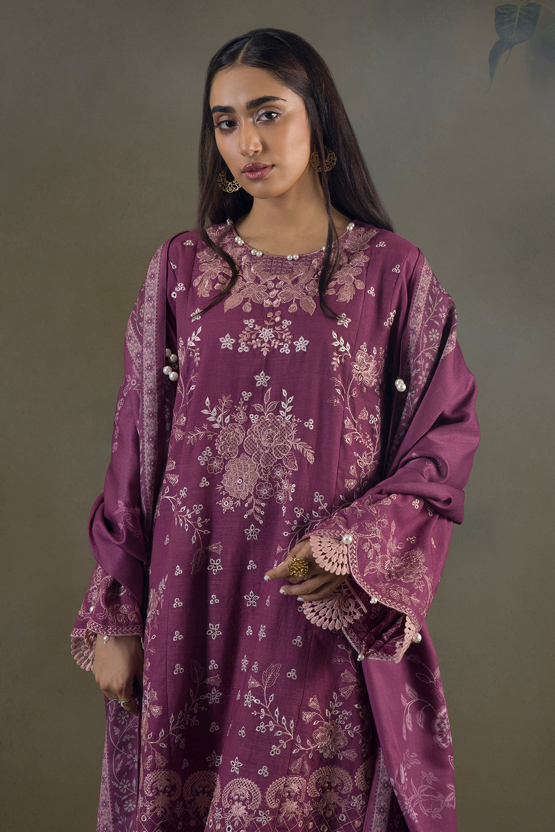 Embroidered Shirt Shalwar Shawl - 0236