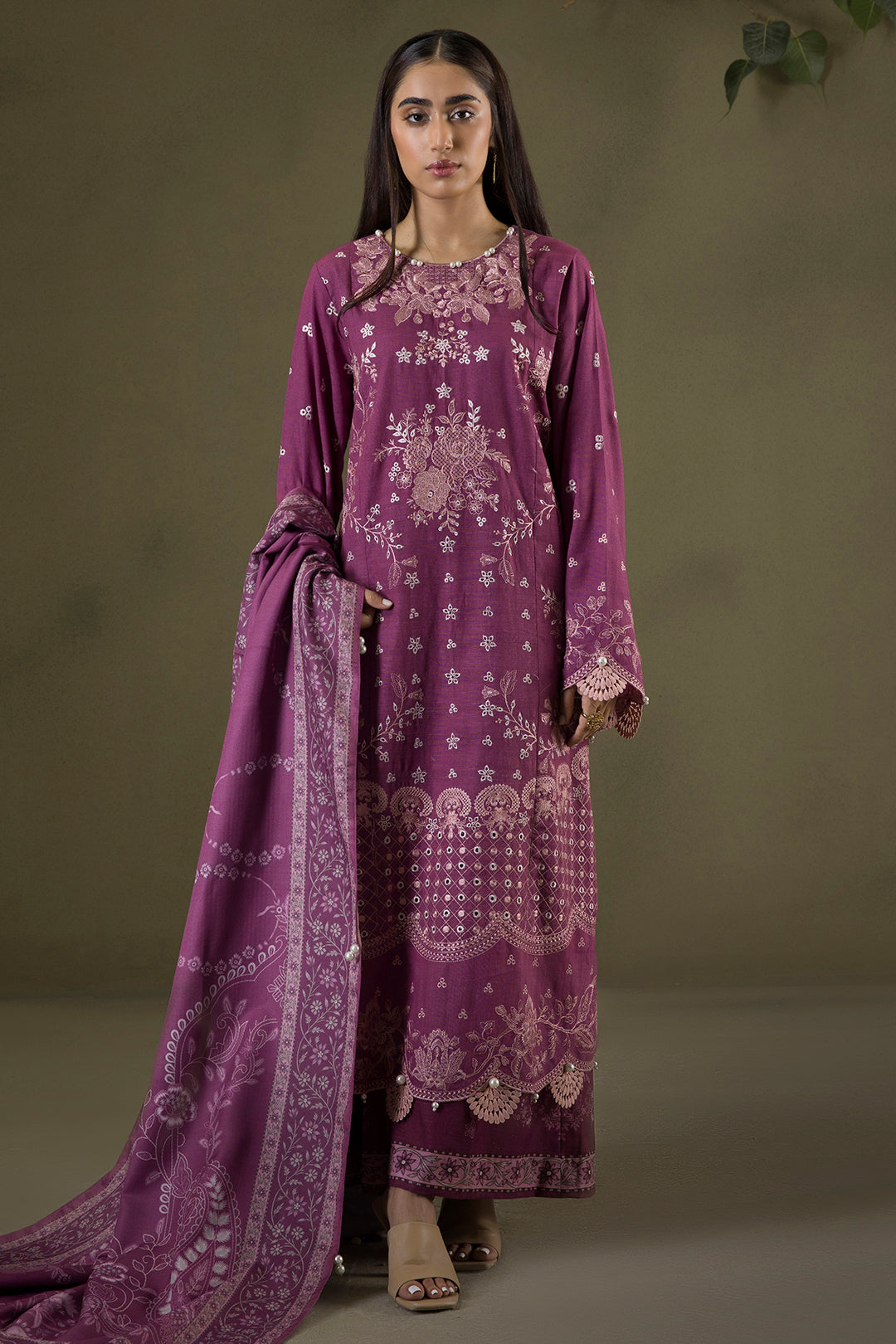 Embroidered Shirt Shalwar Shawl - 0236