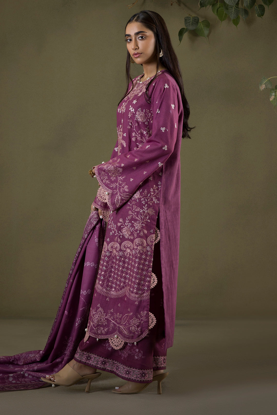 Embroidered Shirt Shalwar Shawl - 0236