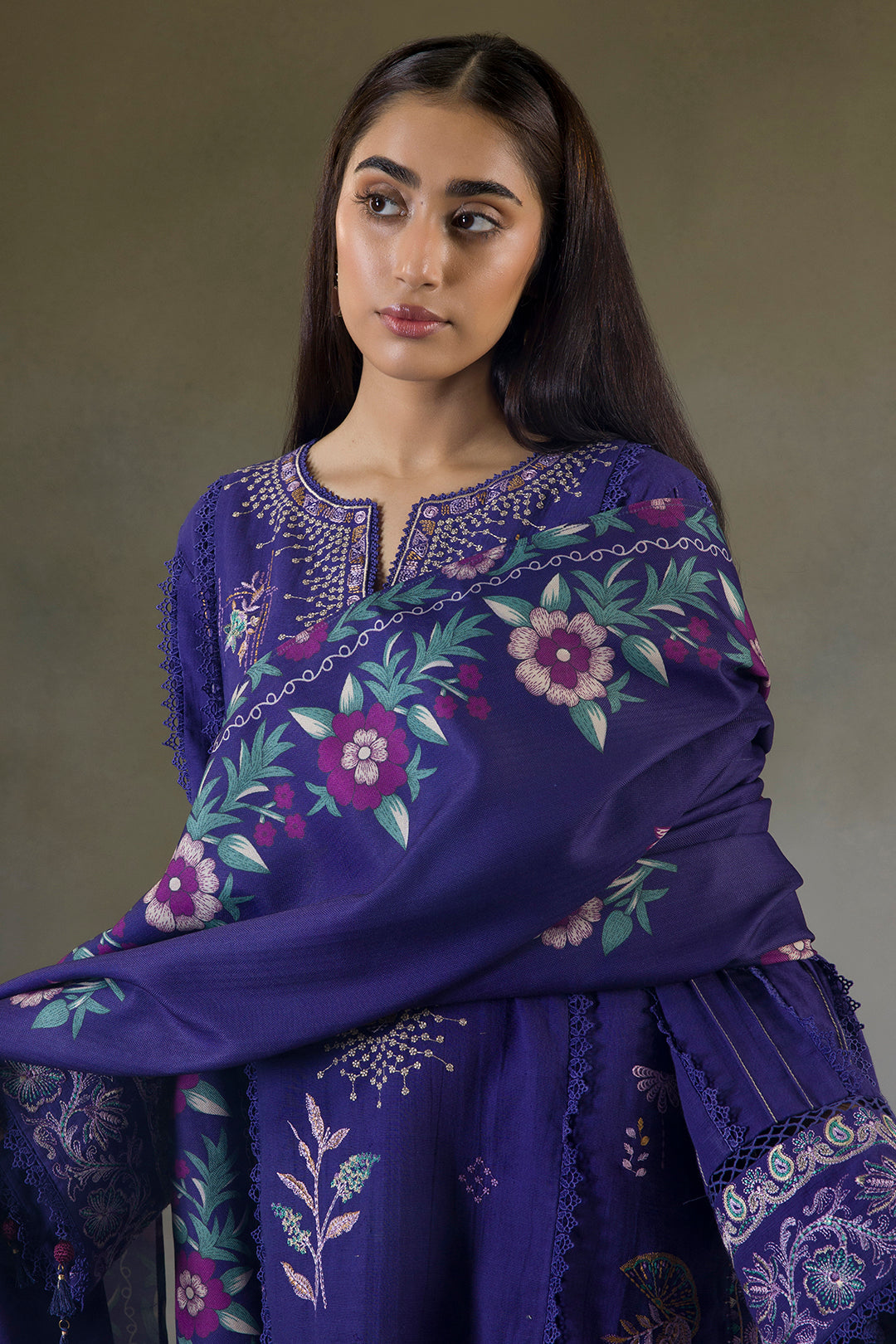 Embroidered Shirt Shalwar Shawl - 0237