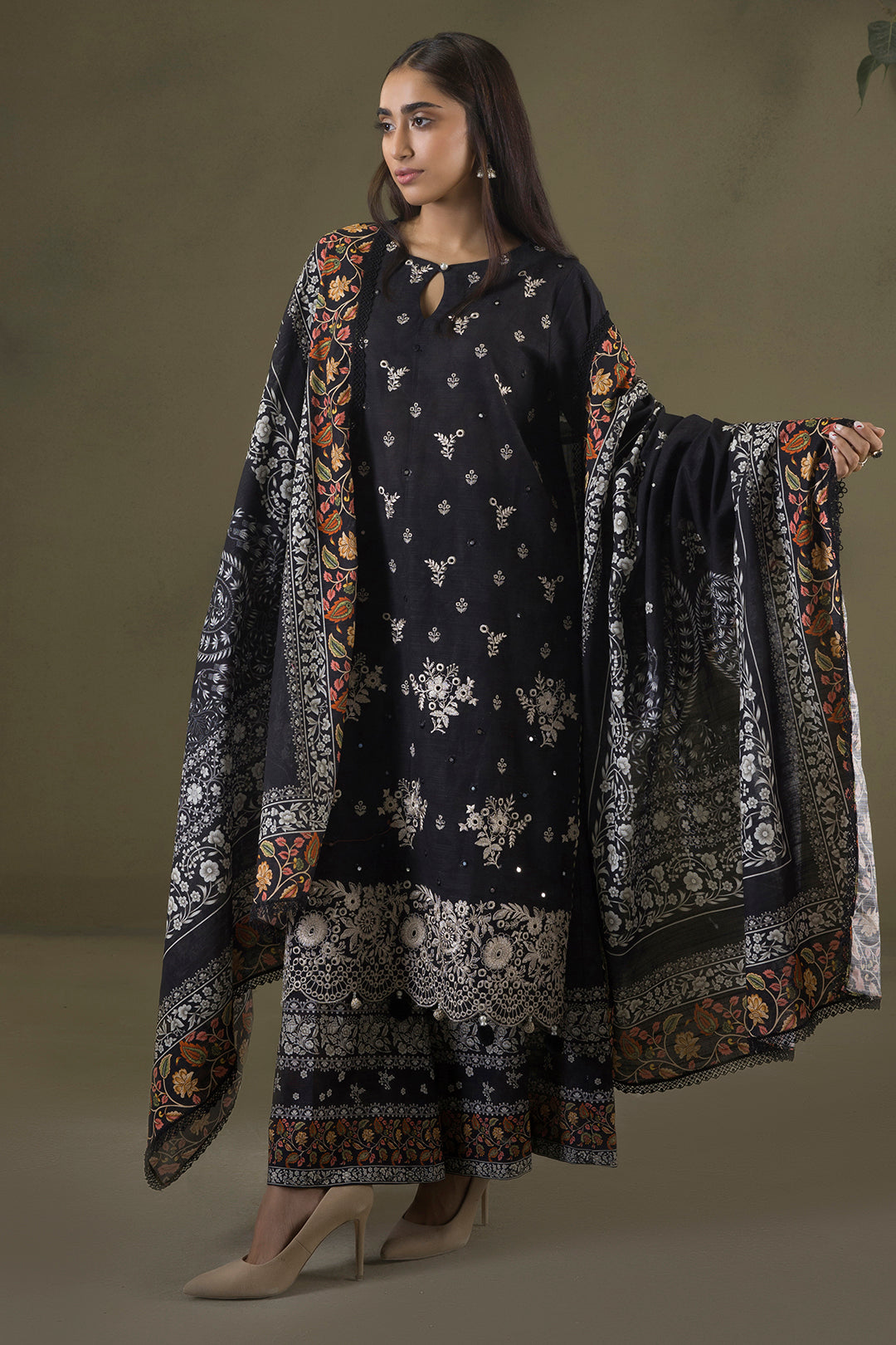 Embroidered Shirt Shalwar Shawl - 0239