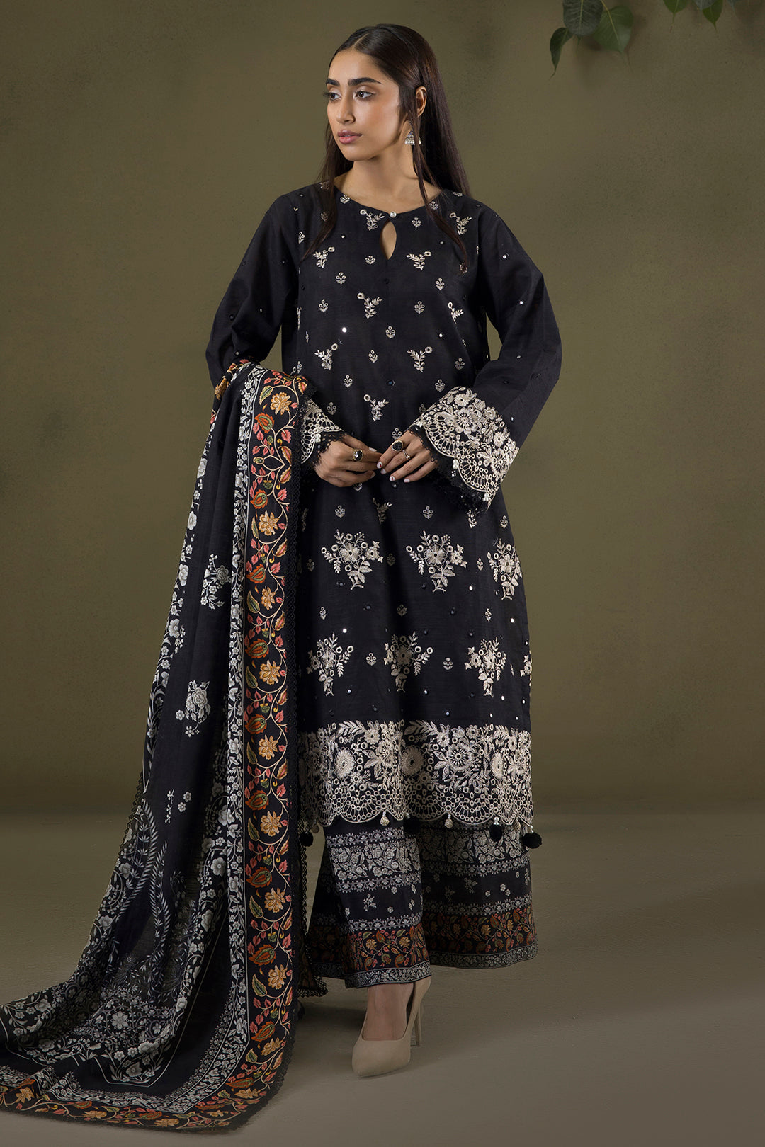 Embroidered Shirt Shalwar Shawl - 0239