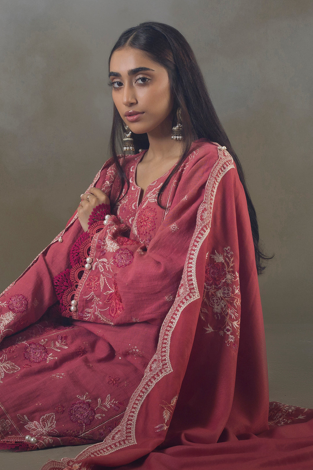 Embroidered Shirt Shalwar Shawl - 0240