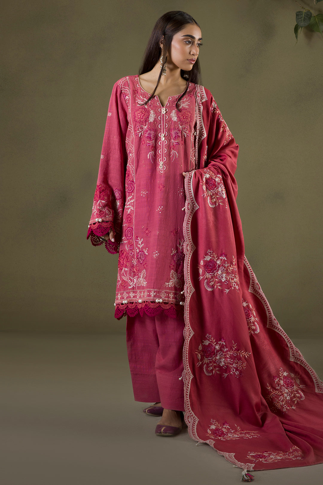 Embroidered Shirt Shalwar Shawl - 0240