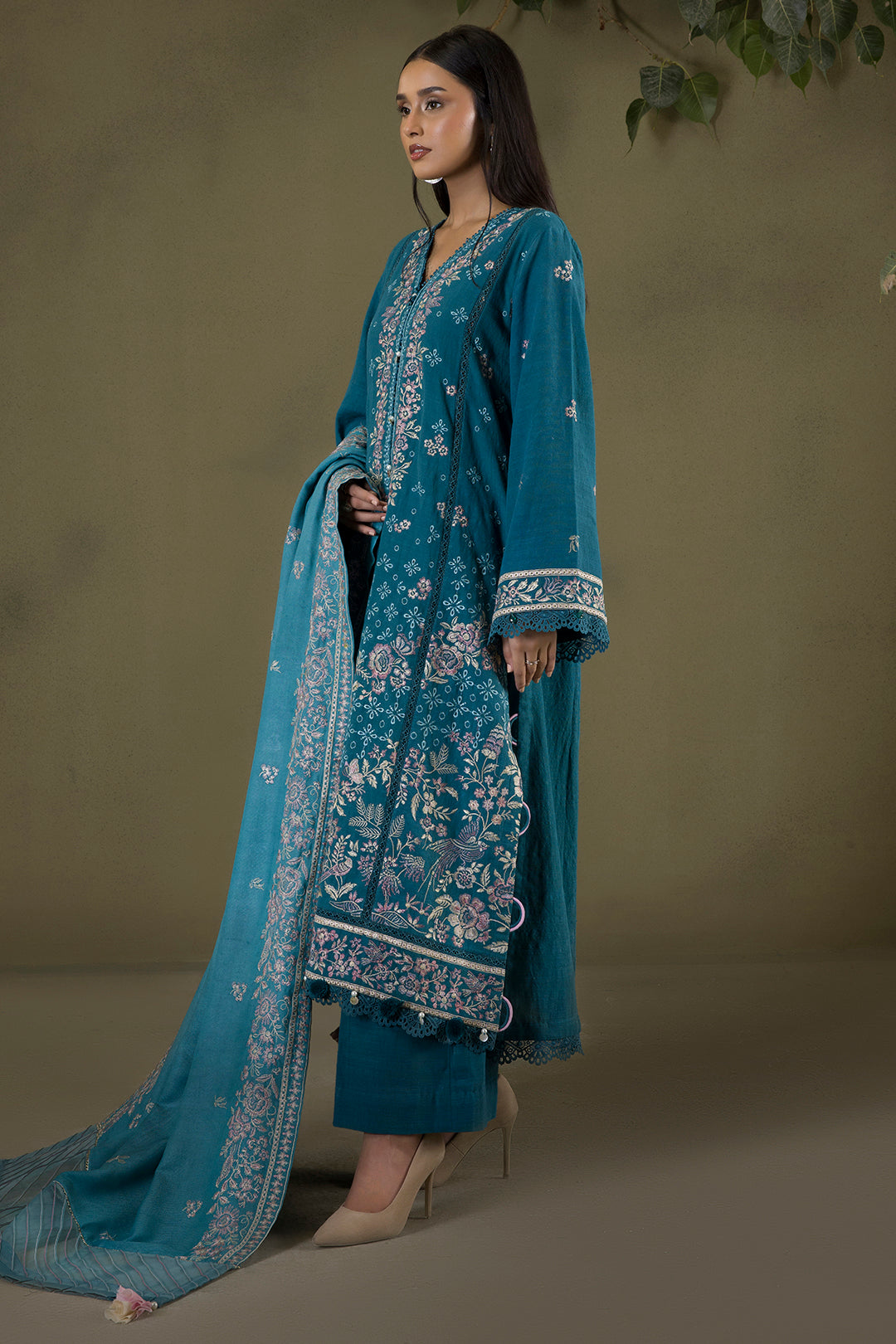 Embroidered Shirt Shalwar Shawl - 0242