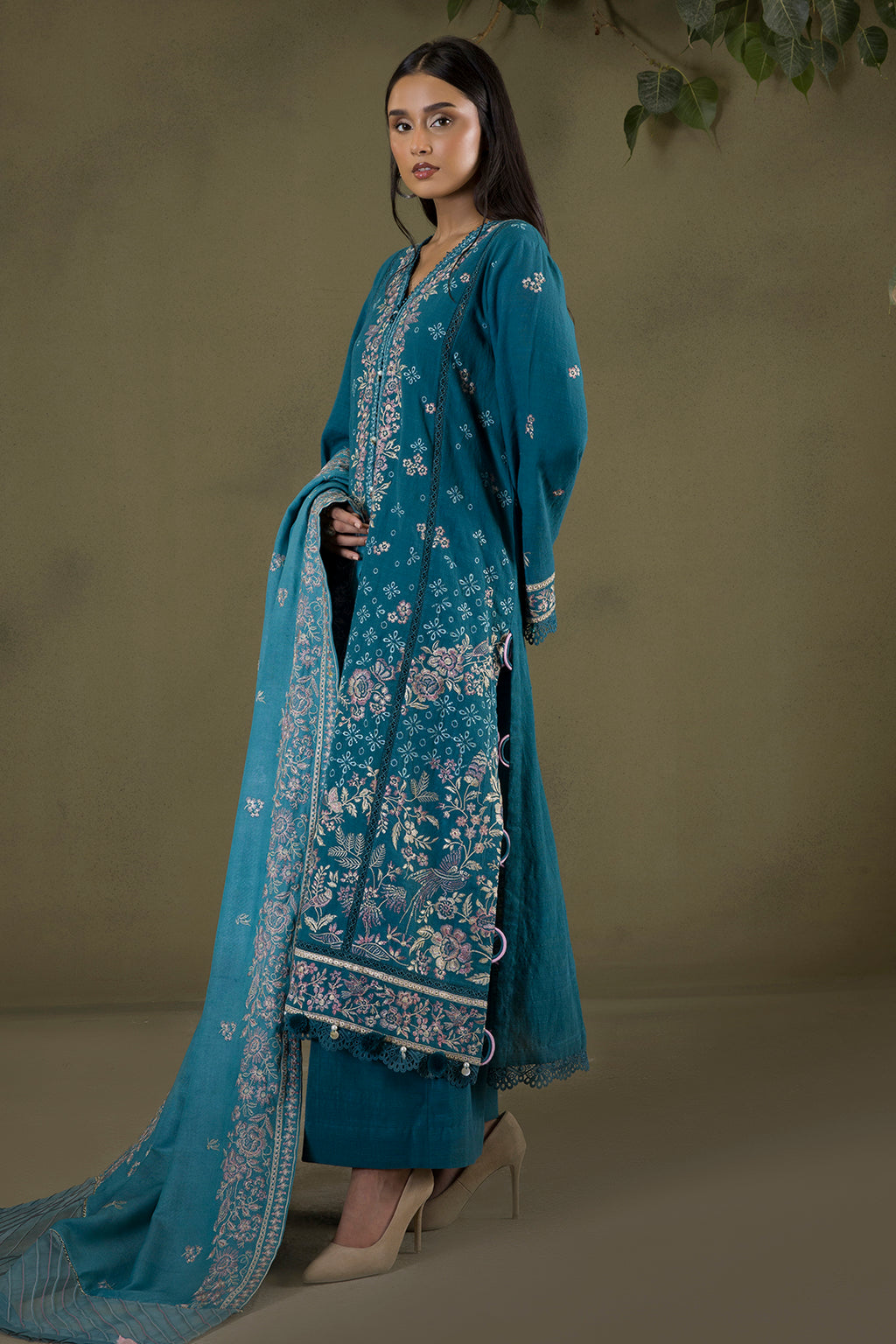 Embroidered Shirt Shalwar Shawl - 0242