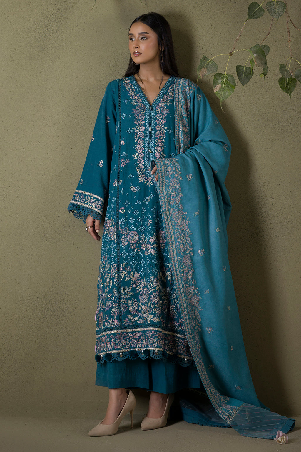 Embroidered Shirt Shalwar Shawl - 0242