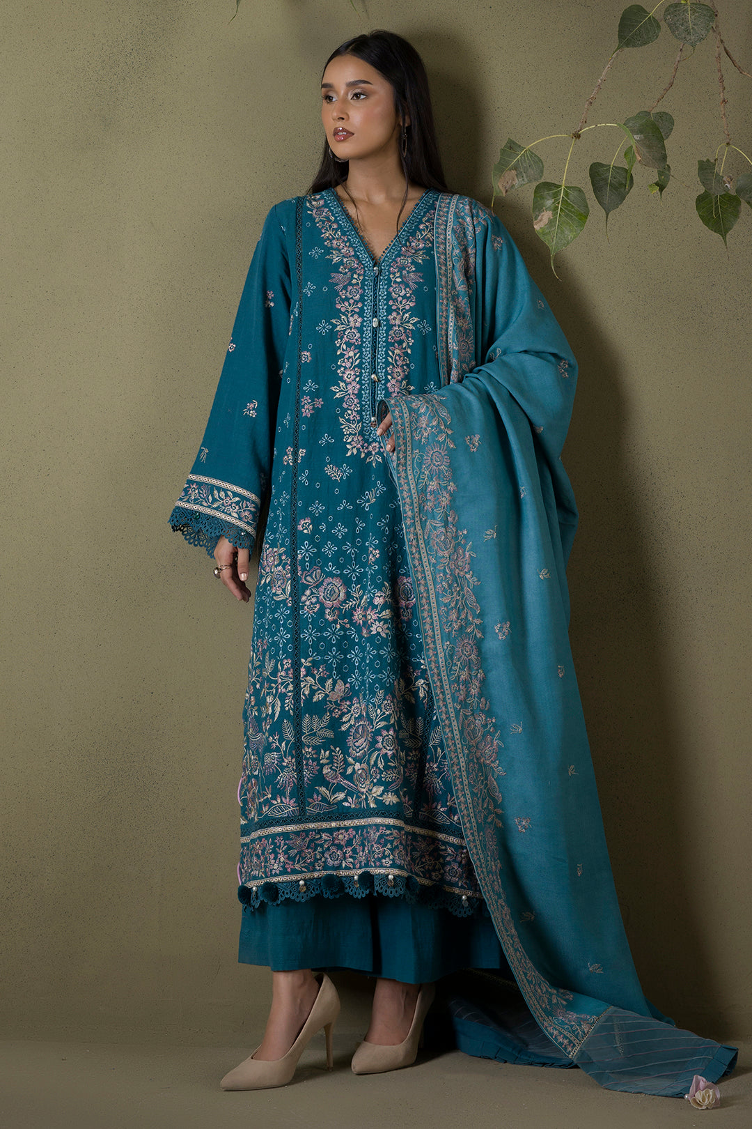Embroidered Shirt Shalwar Shawl - 0242