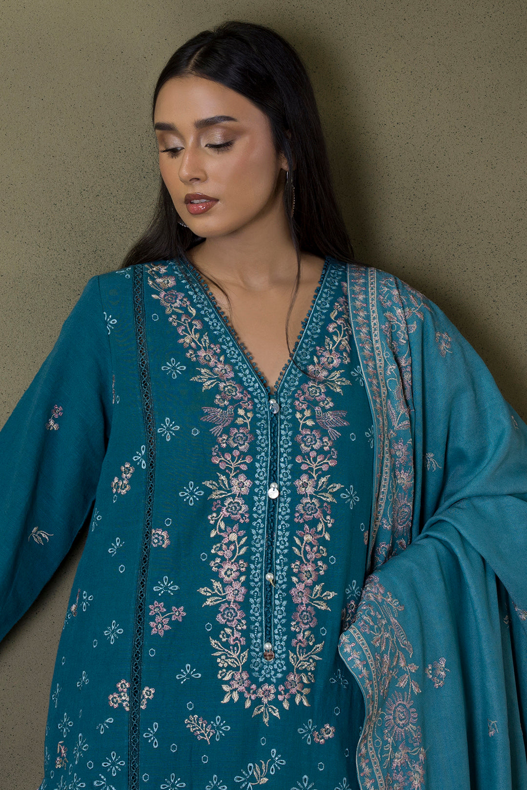 Embroidered Shirt Shalwar Shawl - 0242
