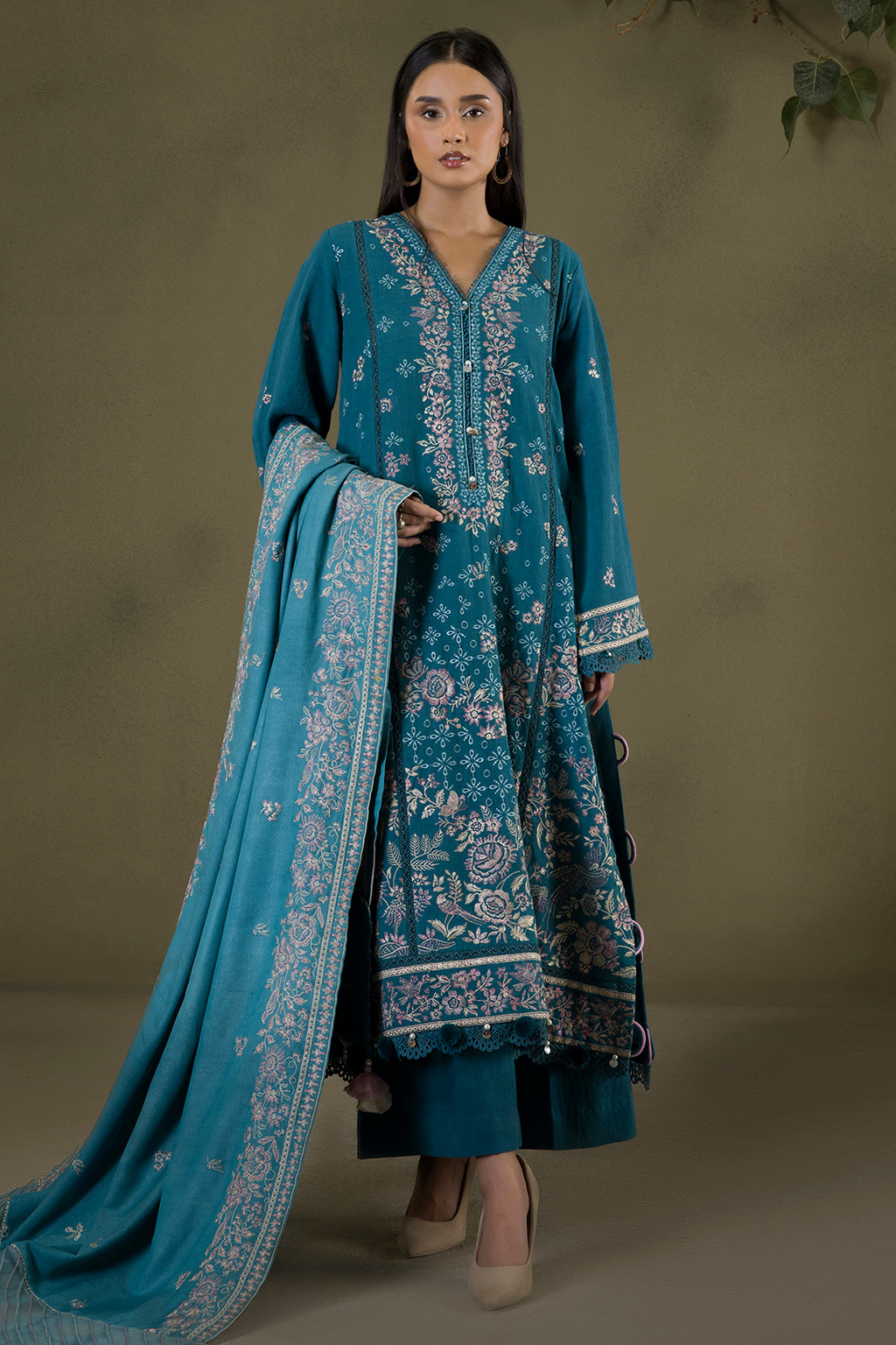 Embroidered Shirt Shalwar Shawl - 0242