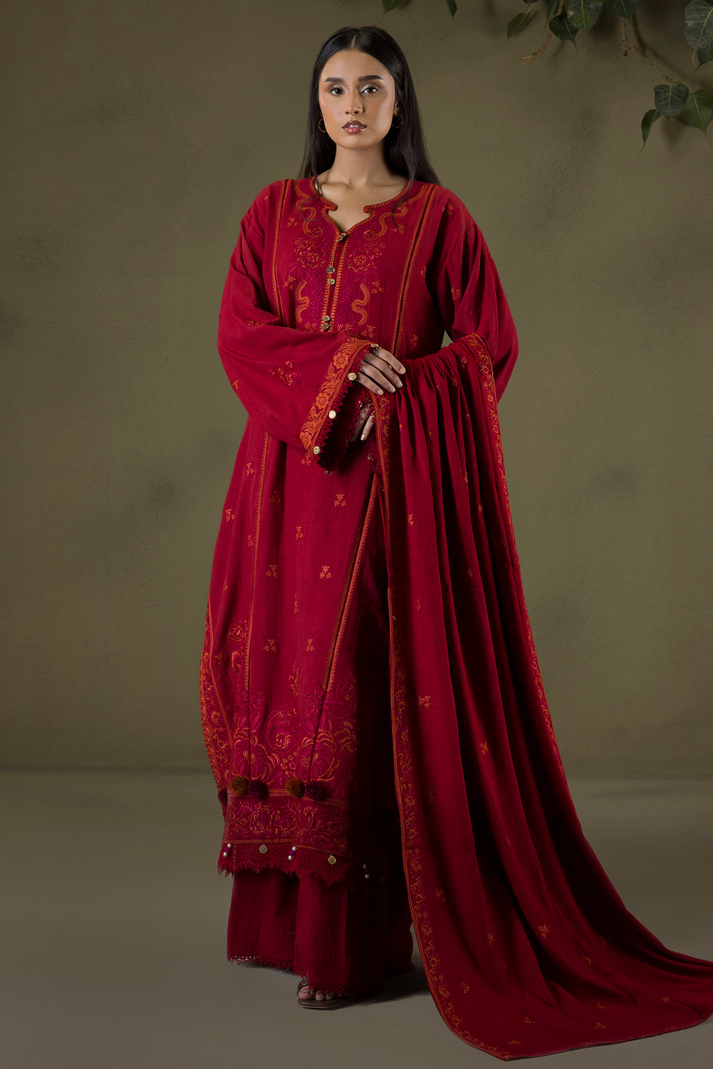 Embroidered Shirt Shalwar Shawl - 0243