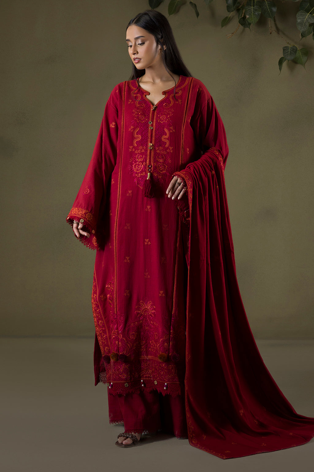 Embroidered Shirt Shalwar Shawl - 0243
