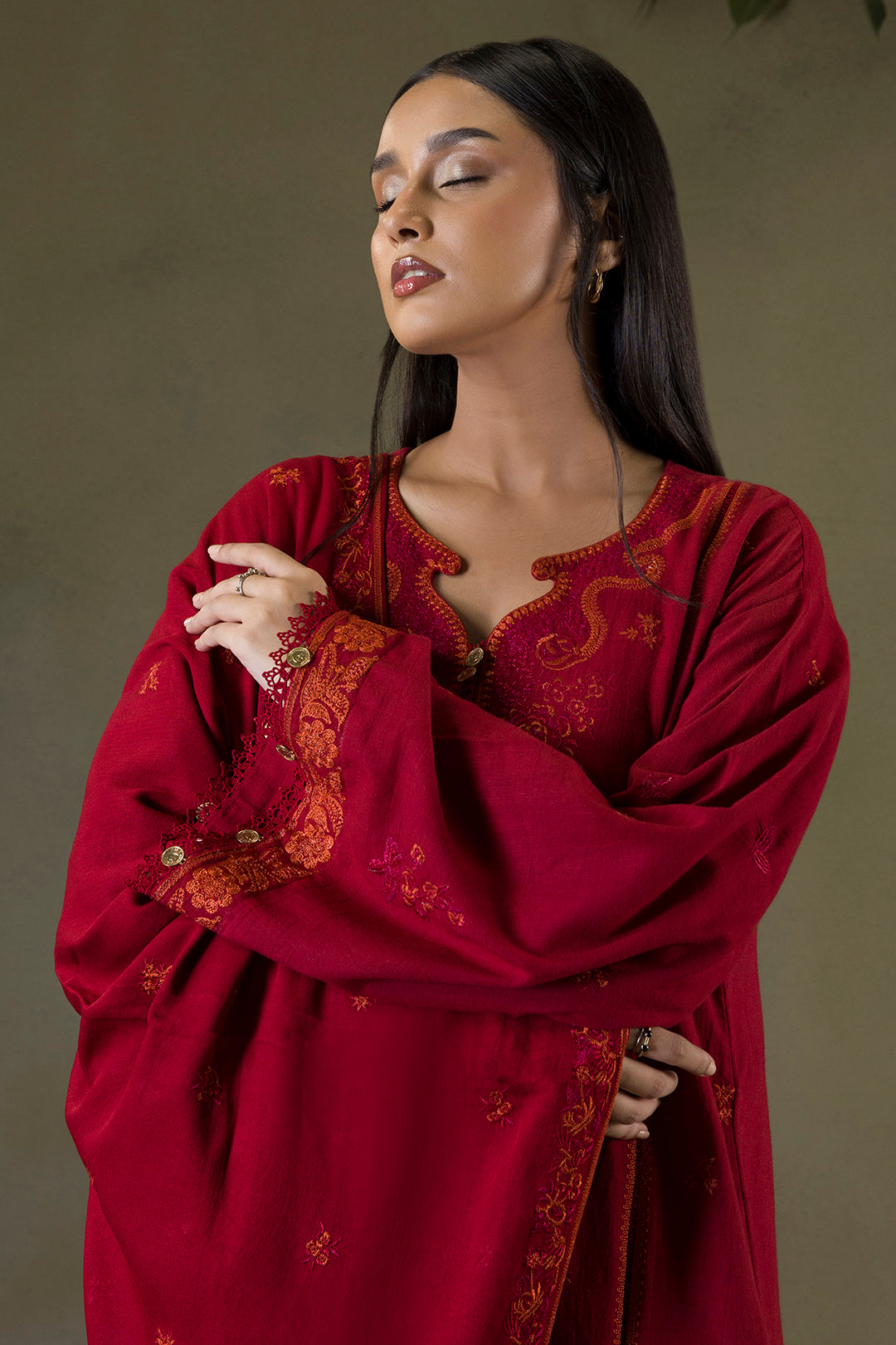 Embroidered Shirt Shalwar Shawl - 0243