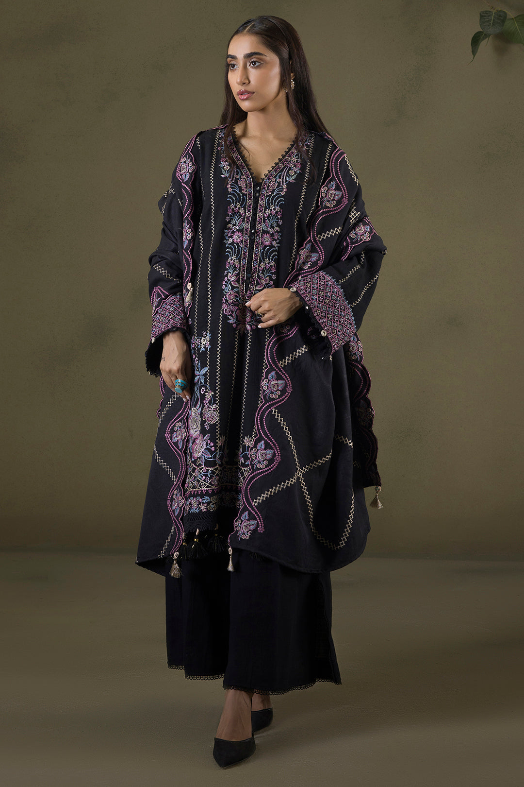 Embroidered Shirt Shalwar Shawl - 0244