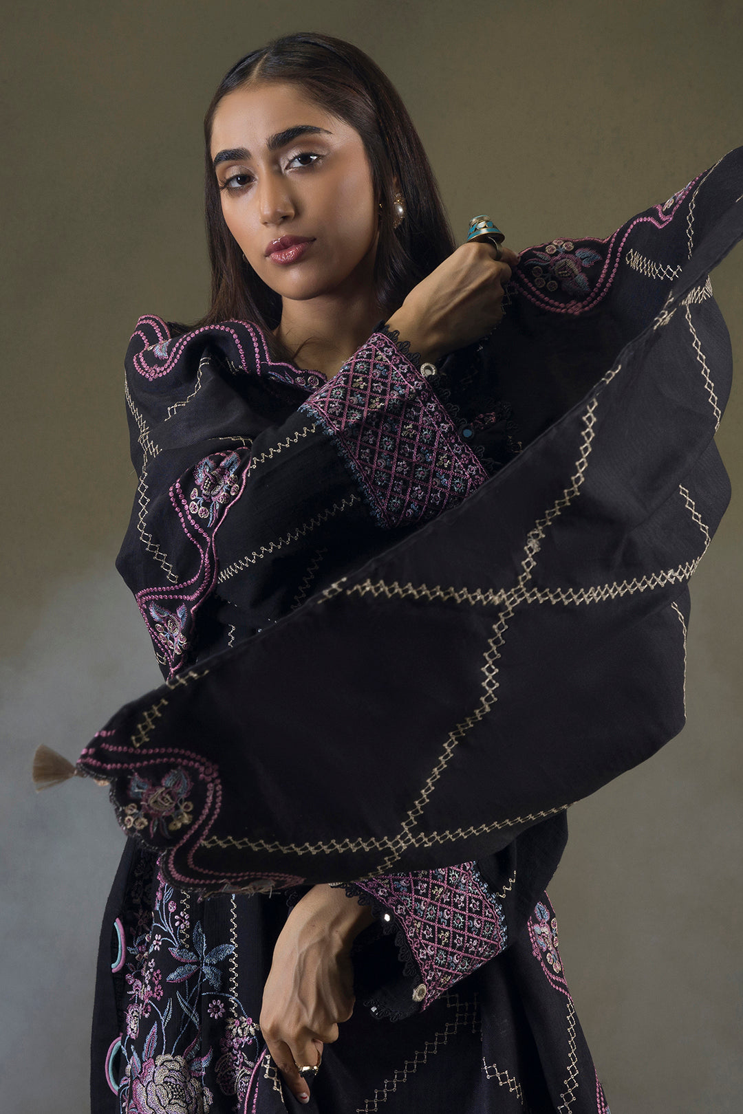 Embroidered Shirt Shalwar Shawl - 0244