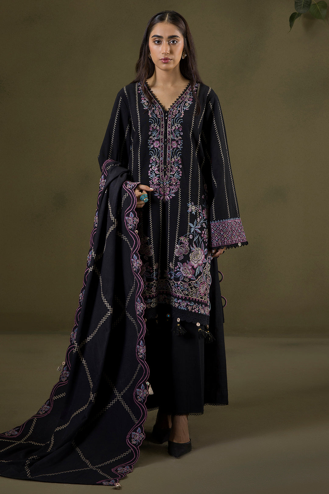 Embroidered Shirt Shalwar Shawl - 0244