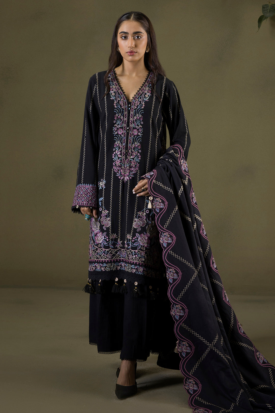 Embroidered Shirt Shalwar Shawl - 0244