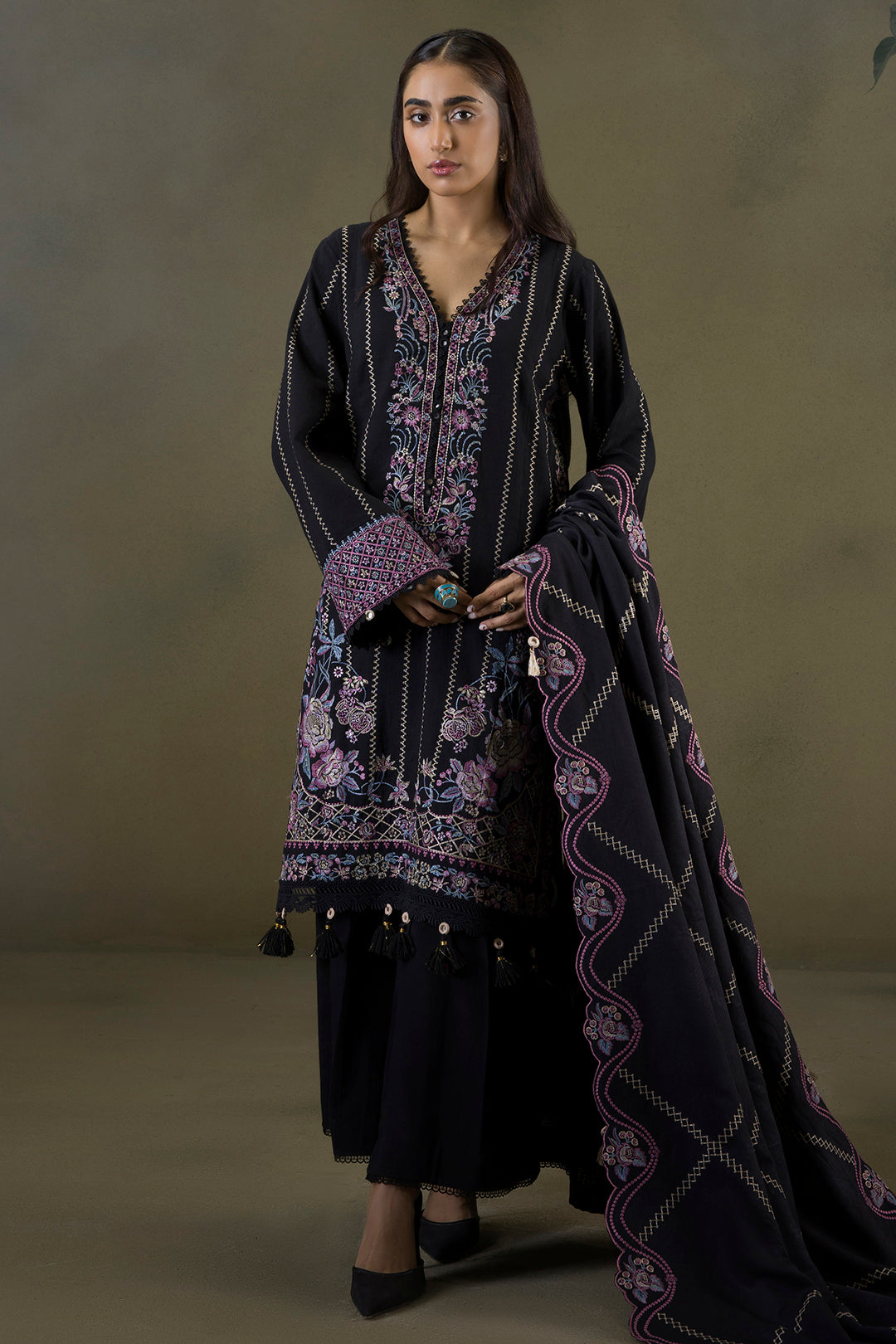 Embroidered Shirt Shalwar Shawl - 0244