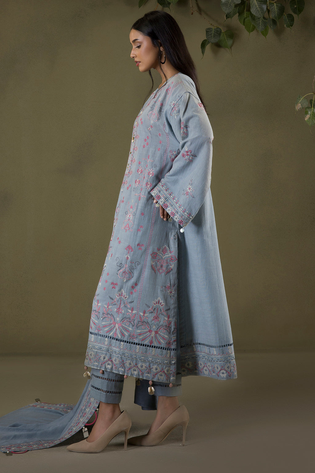 Embroidered Shirt Shalwar Shawl - 0245