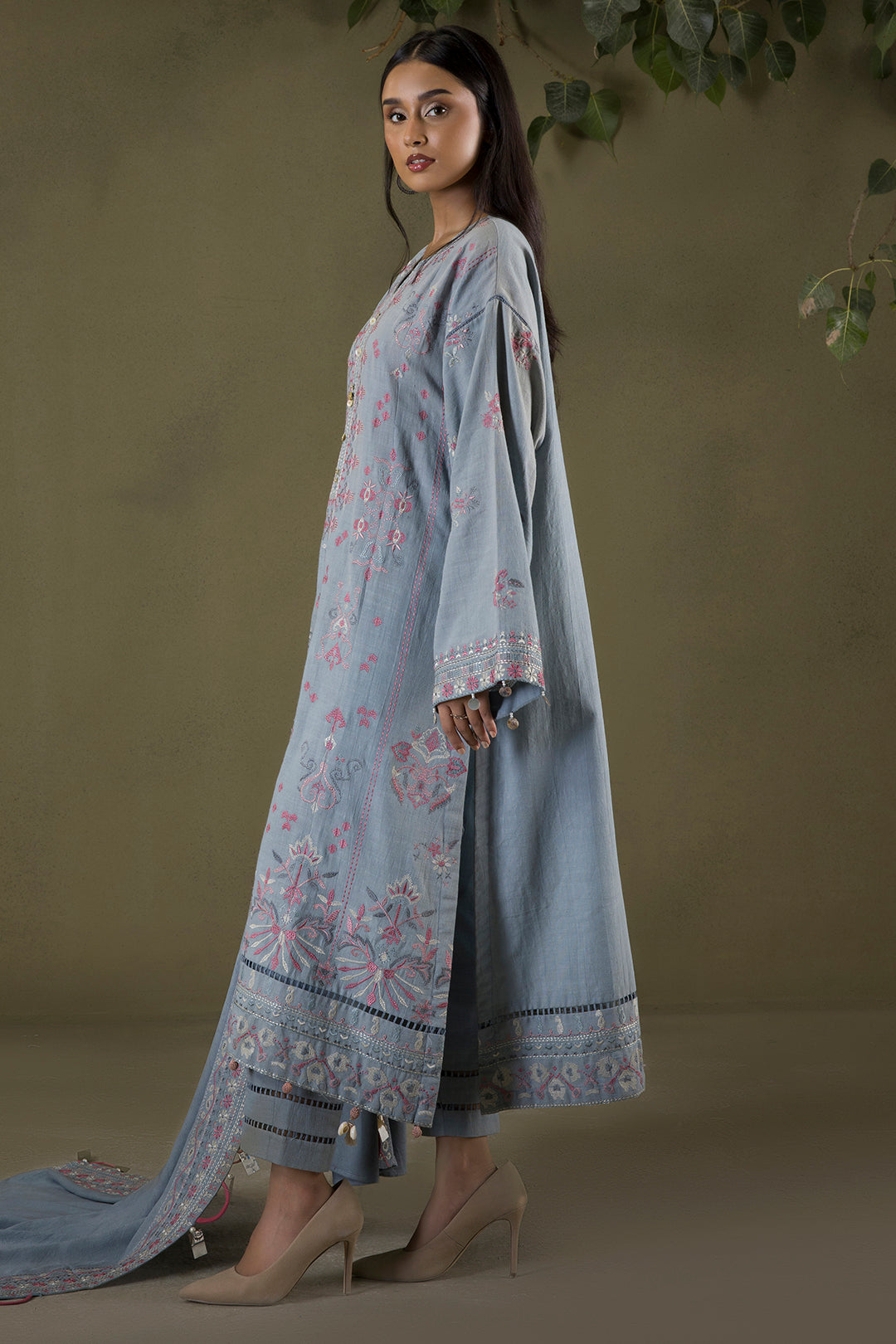 Embroidered Shirt Shalwar Shawl - 0245