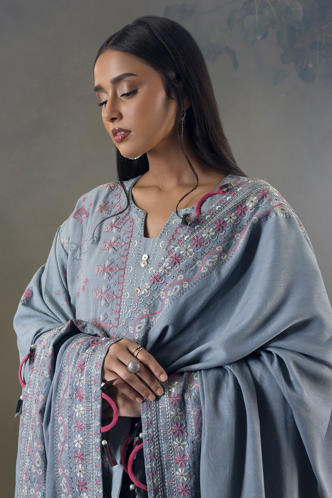 Embroidered Shirt Shalwar Shawl - 0245