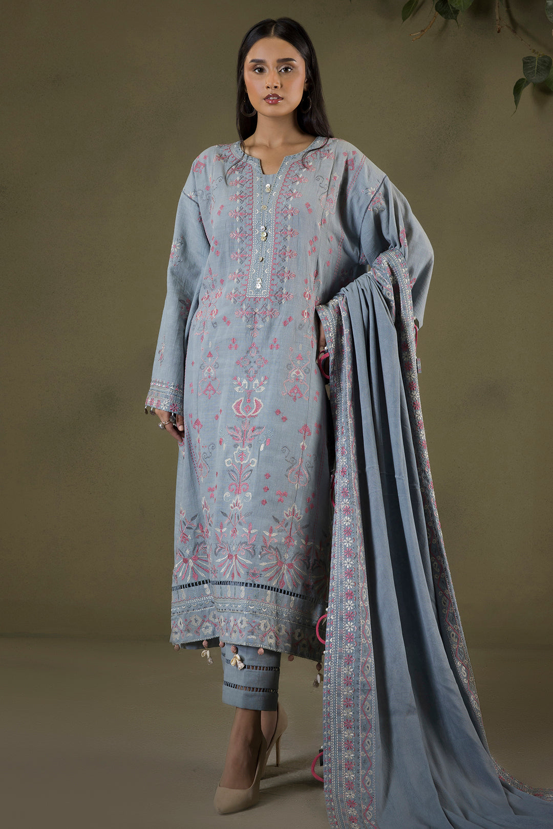Embroidered Shirt Shalwar Shawl - 0245