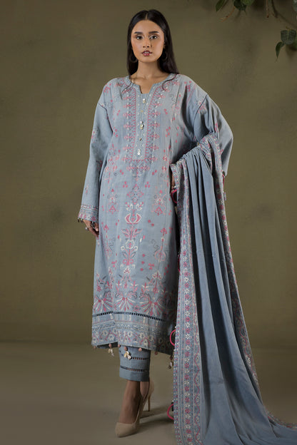 Embroidered Shirt Shalwar Shawl - 0245